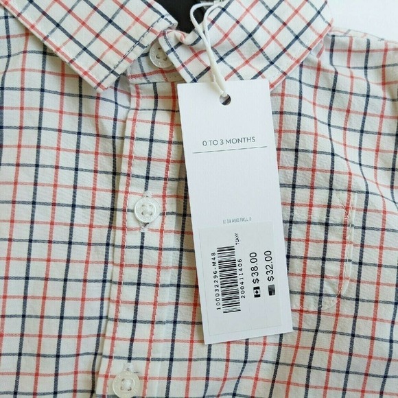 Janie & Jack 0-3 Months Button Up Shirt Bodysuit Fall Holiday Black Orange Plaid - Picture 6 of 6